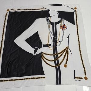 ❤️80s LAURA WINSTON Lady Graphic Medallion Print Chic  Art to Wear Deco Scarf